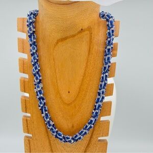 Artisan Shades of Blue and Clear Beaded Necklace